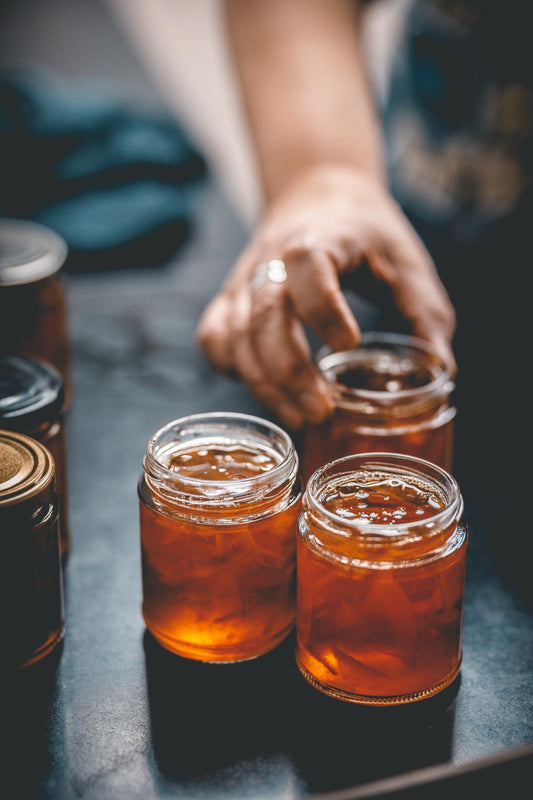 Homemade Whisky Liqueur marmalade in glass jars